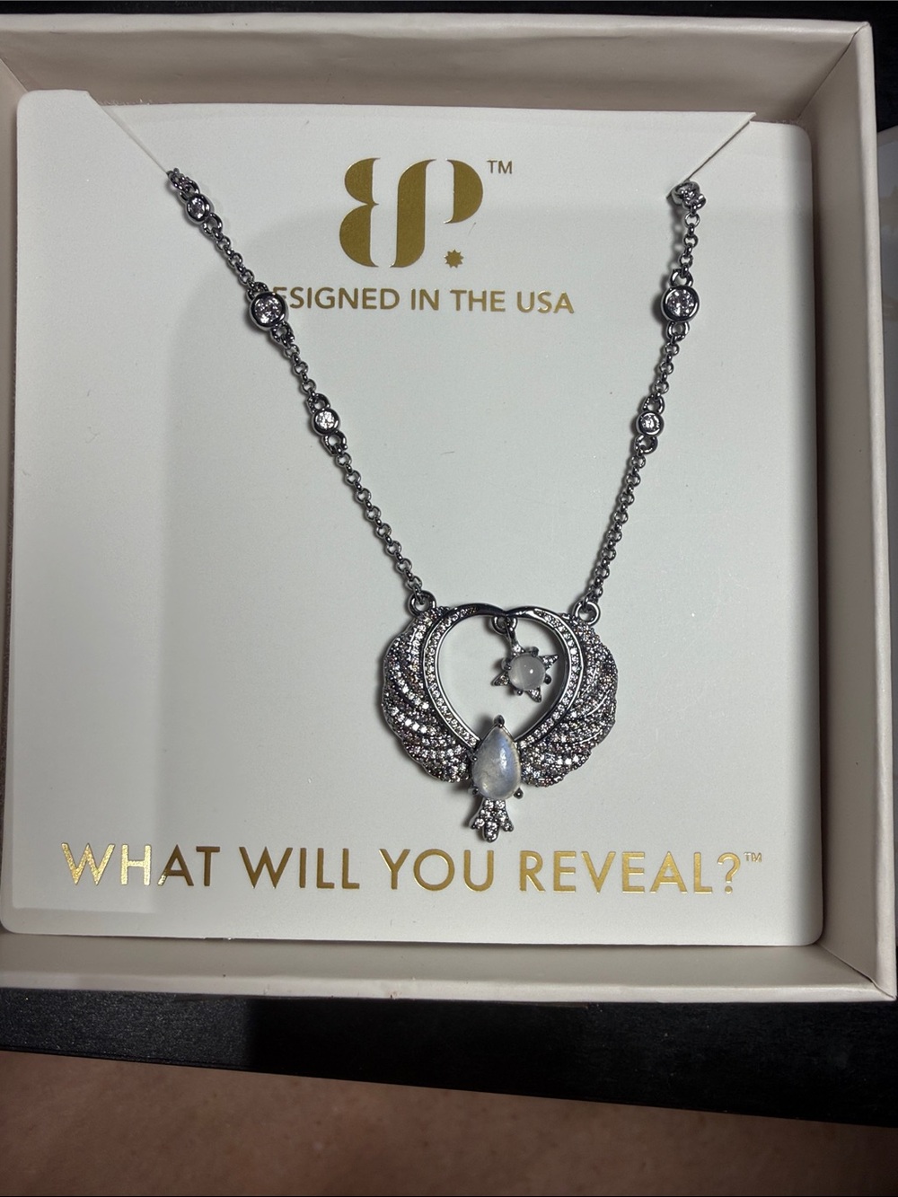BP Silver-Tone Heart & Teardrop Necklace with Crystal Accents